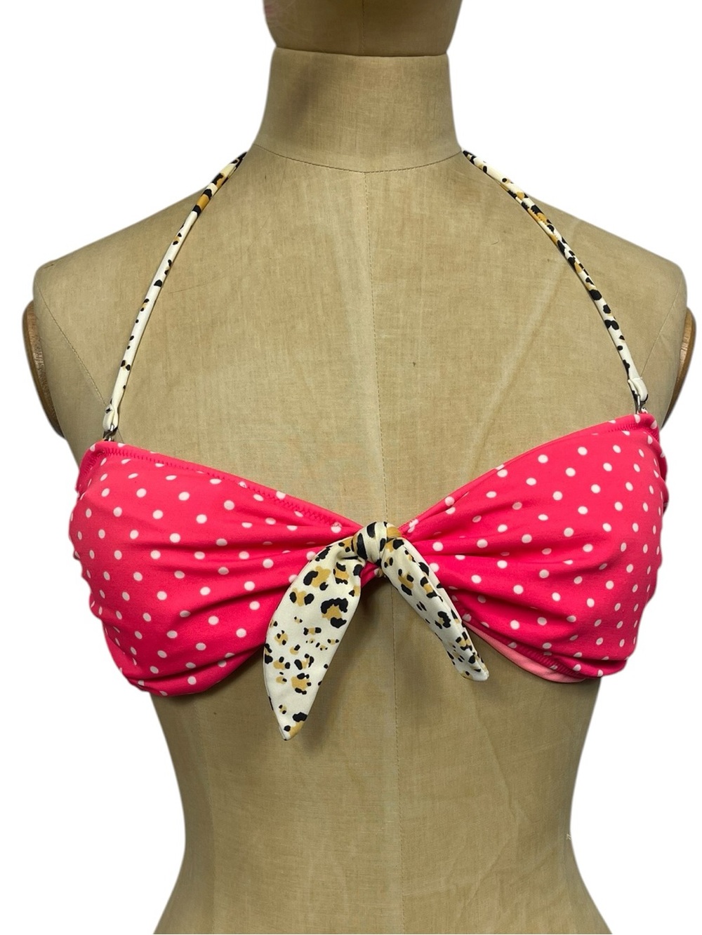 Victoria's Secret Pink Polka Dot Animal Print Halter Bikini Top L/G
